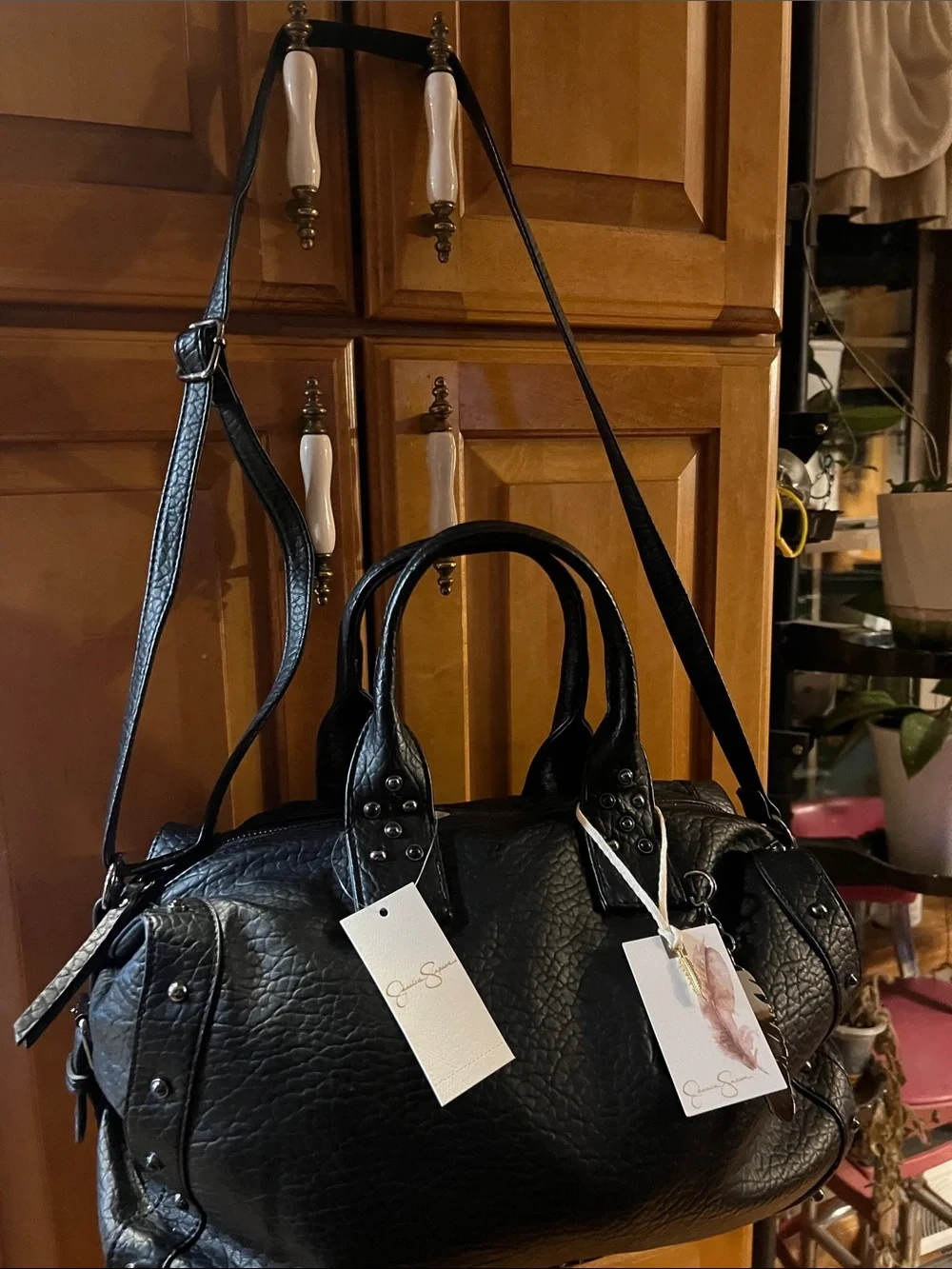 Jessica Simpson Black Pebbled Glenda Satchel Black (meteorite) new with tags